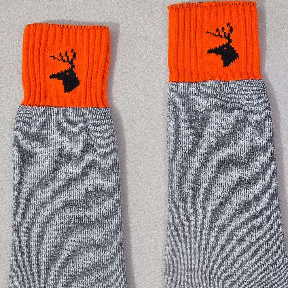 Vintage Hunting Boot Socks Gray Marl Orange Deer‎ Head Crew USA Outdoors